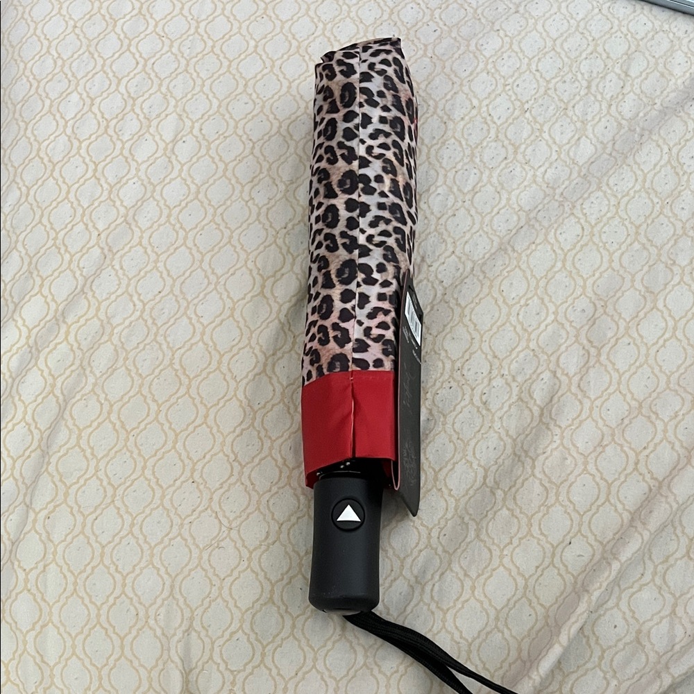 Ed Hardy Leopard Print Compact Umbrella with Red Trim